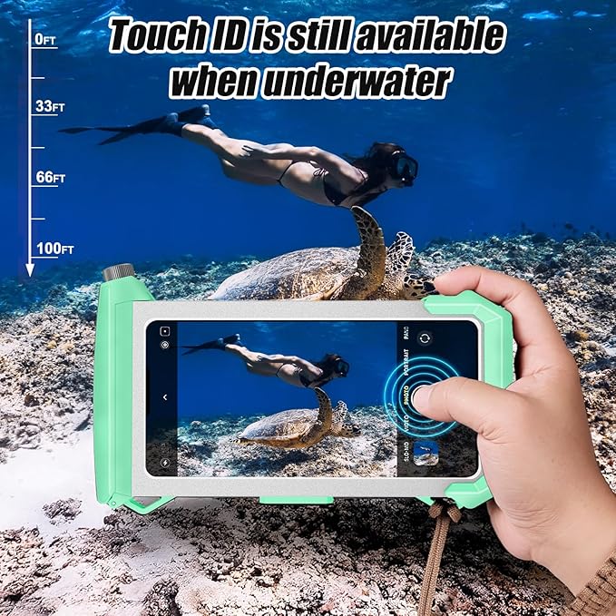 Underwater Phone Case for Snorkeling & Diving (50ft/15m), IP68 Waterproof Case for Swimming, Universal Underwater Touch Screen Case Compatible with iPhone (Blue+Silver, 5th Generation Phone Case)