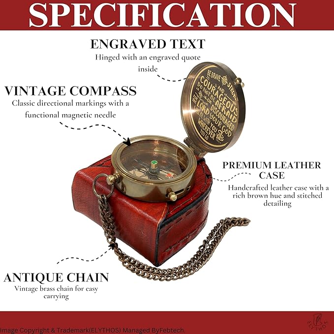 Handmade Brass Antique Compass with Leather Case – Vintage Finish Functional Pocket Navigation Tool for Travel, Hiking & Gift