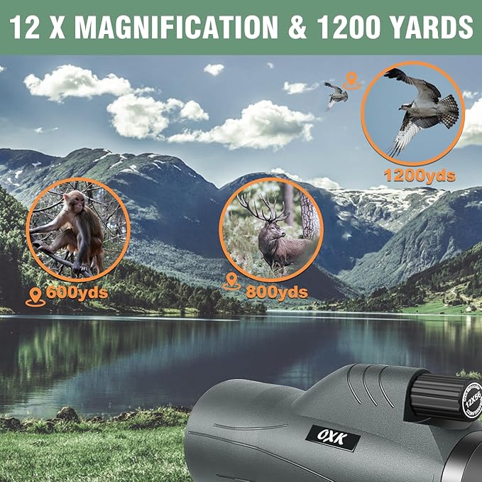 12x56 High Power Monocular Telescope with Smartphone Adapter Tripod Travel Bag, Larger Vision Monoculars for Adults with BAK4 Prism & FMC Lens, Suitable for Bird Watching Hunting Hiking Camping