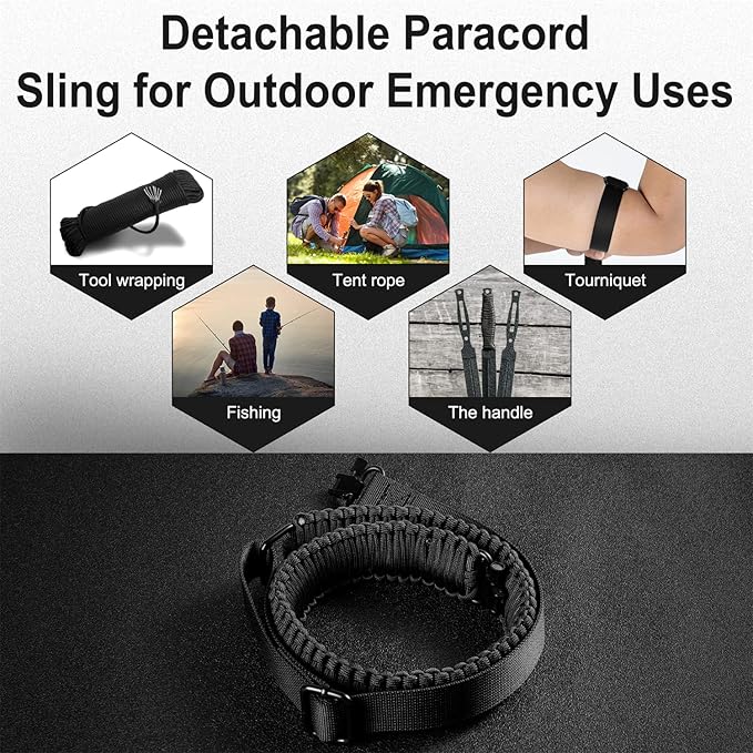VVAAGG Two-Point Paracord Rifle Sling with Swivels, Non-Slip Gun Sling with Adjustable Length Strap