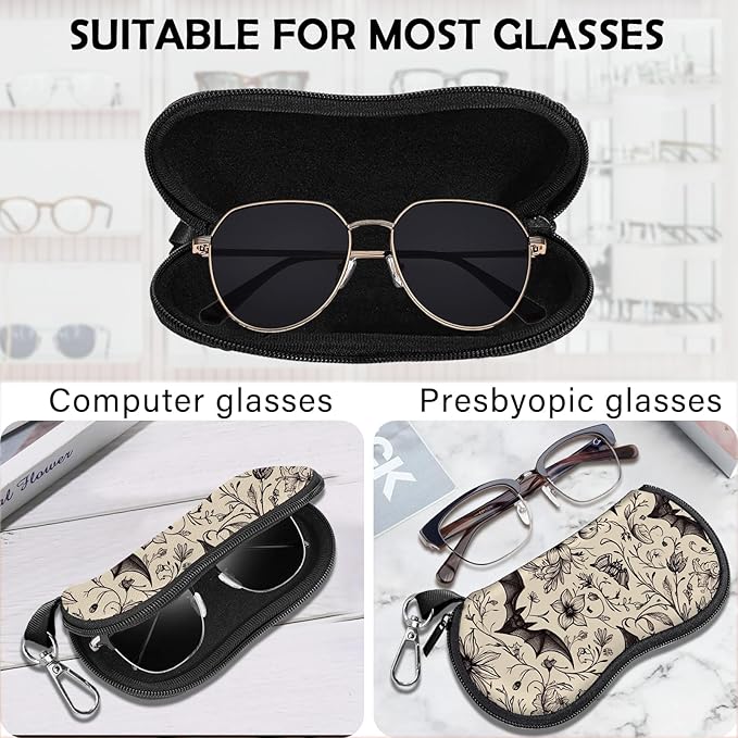 Glasses Case Sunglasses Eyeglass Soft Case Zipper Light Neoprene Pouch with Metal Belt Clip Aesthetic Cute Women Men
