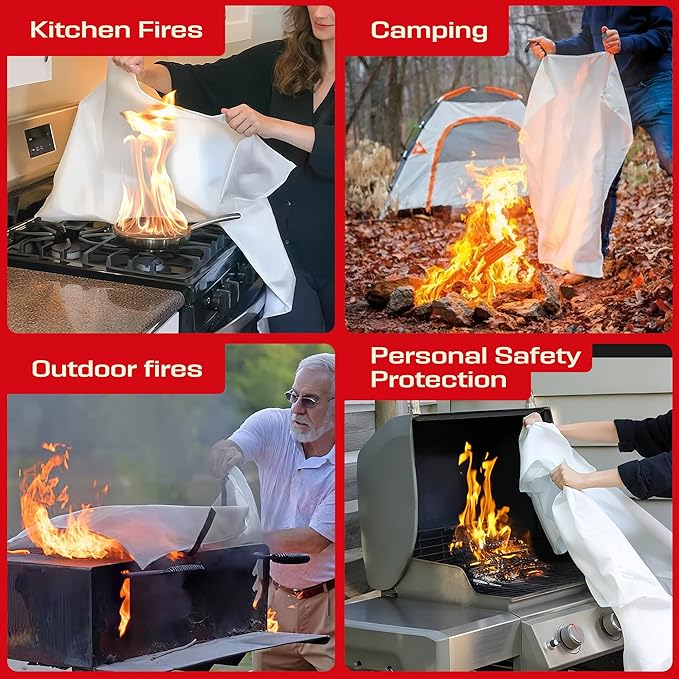 Emergency Fire Blanket 2 Pack 40"x40", Fire Suppression Blanket for Kitchen Home Garage Car Camping