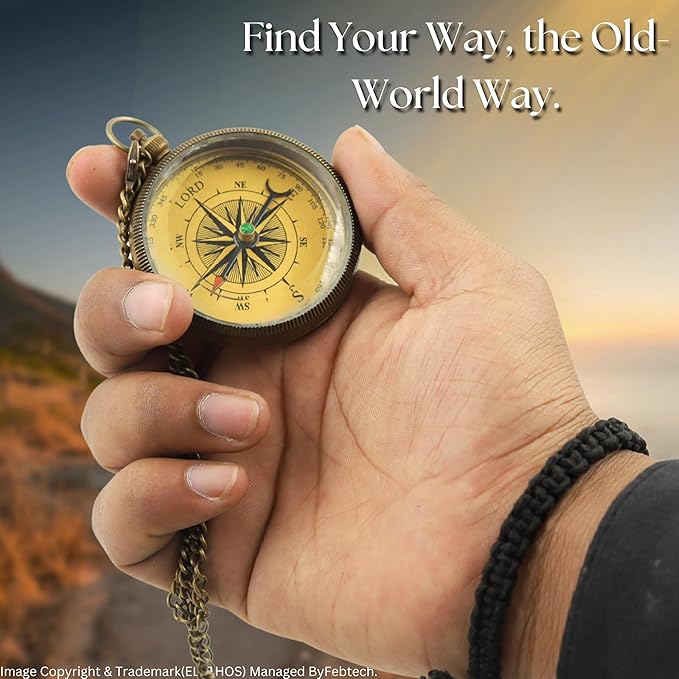 Handmade Brass Antique Compass with Leather Case – Vintage Finish Functional Pocket Navigation Tool for Travel, Hiking & Gift