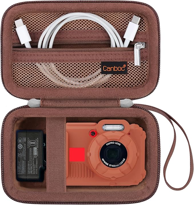 Canboc Carrying Case for Kodak PIXPRO WPZ2 Rugged Waterproof Digital Camera, Underwater Photography Camera Bag, Mesh Pocket fits USB Cable, Battery, Adapter, Brown (Case Only)