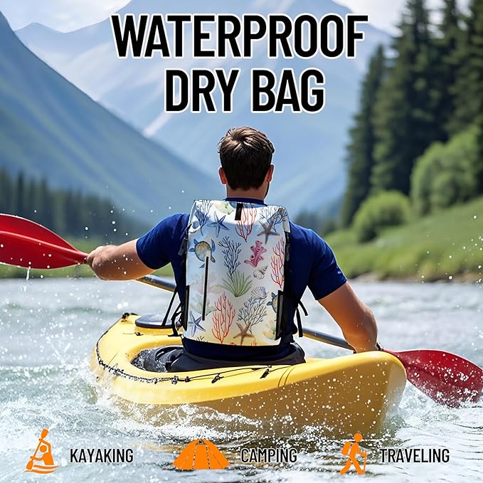 Waterproof Dry Bag Heavy Duty Marine Dry Bags for Kayaking Hiking Sea Turtle Coral Nautical Starfish Backpack Roll-Top Closure Bag - Backpack Waterproof Phone Case 35L/55L/85L