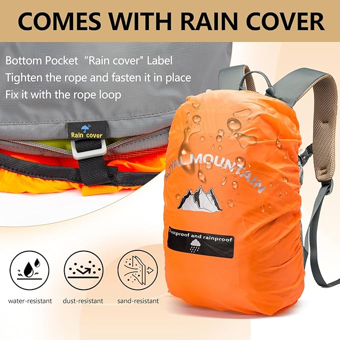 Hiking Backpack With Rain-cover, 30L Travel Backpacks For Women Men, Camping Daypack Backpacks Lightweight, Durable Hiking Backpack Fit For Camping, Daily Commuting, Short Trips (Grey)