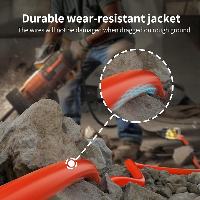 HUANCHAIN 12/3 Gauge Heavy Duty Outdoor Extension Cord 75 ft Waterproof with Lighted end, Flexible Cold-Resistant 3 Prong Electric Cord Outside, 15Amp 1875W 12AWG SJTW, Orange, ETL
