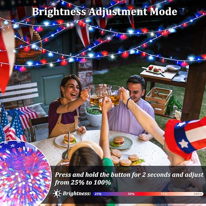 4th of July Red White and Blue Lights, Connectable 200 LED 66FT String Lights Plug in, 13 Modes July 4th Twinkle Lights for Indoor Outdoor Independence Day Memorial Day American Flag Patriotic Decor