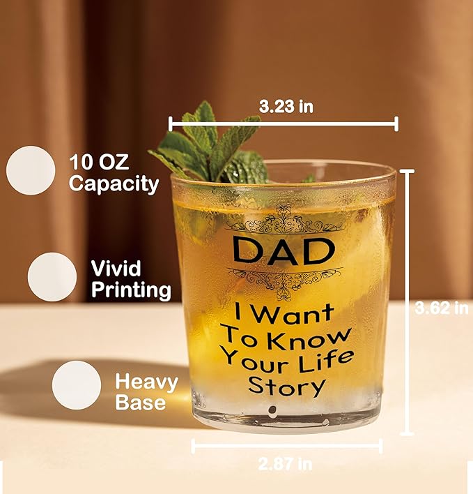 Nogrit Dad Whiskey Glasses 10 oz, Best Dad Gifts for Father's Day Birthday from Sons Daughters, Daddy Old Fashioned Rocks Glasses for Men Drinking Cocktail Scotch Vodka Tequila Rum