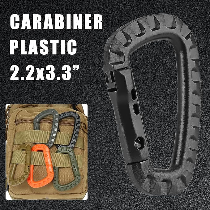 Tactical Gear Carabiner Keychain Clip Plastic D-Rings Large Key Chain Heavy Duty Snap Hook for Backpack, Belt, Keyrings, Bags, Bottle, Tent, Camping
