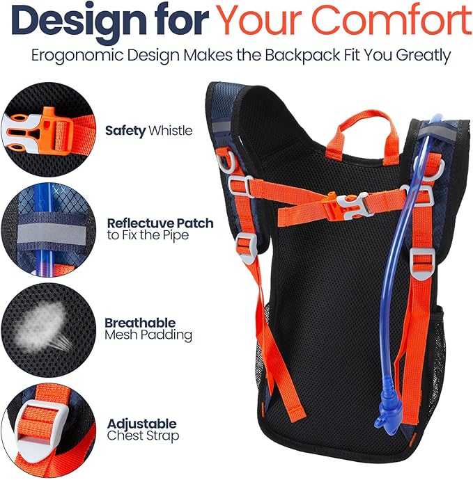 Shinylin 2 Pcs Kids Hydration Backpack with 1.5L Water Bladder Lightweight Kids Hiking Backpack Water Rucksack for Boys Girls Climbing Running