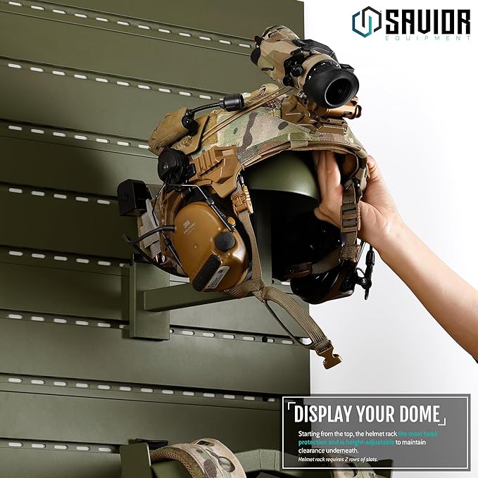 Savior Equipment Wall Rack System Tactical Helmet Attachment Gear Wall Mount Display Rack Organizer Hanger, Adjustable Height, Heavy-Duty Steel Construction Hold Up to 20 lbs