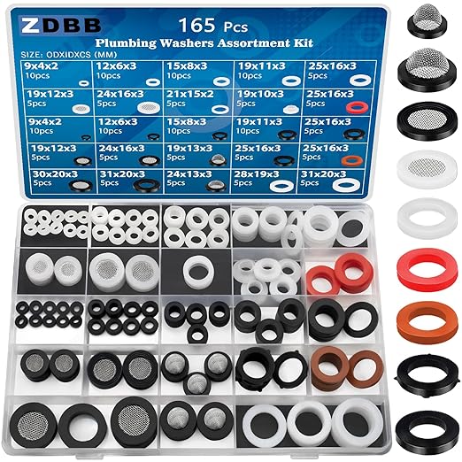 ZDBB 165 PCS Plumbing Hose Rubber Washers Assortment Set with Screen Filter and Silicone Washer Kit,for Shower Head Gasket Garden Hose Washing Machine Inlet Supply Lines Faucet Gaskets Replacement
