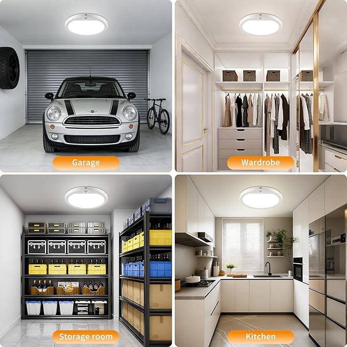 USB C Rechargeable Motion Sensor Ceiling Light 750LM with Remote, 3000K 4000K 6500K Magnetic No Wiring LED Ceiling Light Battery Powered for Shower Stairs Hallway Porch Pantry Garage Patio Shed