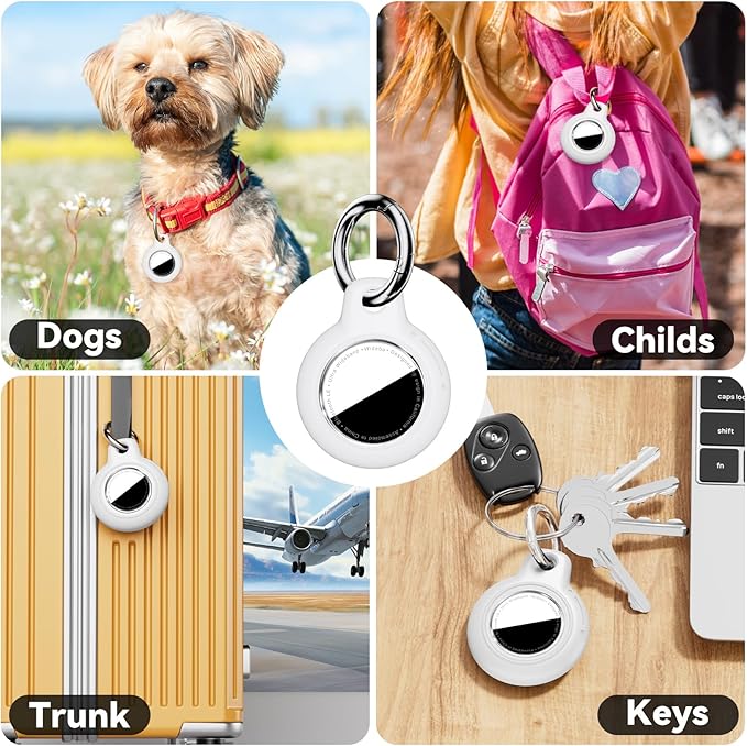 for Apple AirTag 2nd & 1st Gen, Waterproof Case for AirTag Holder Keychain,GPS Tracker Cover for Dog,Car Key,Luggage-I2-White+Rose Red