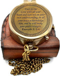 Handmade Vintage Brass Engraved Compass with Chain & Leather Case, Antique Pocket Navigation Compass, Collectible Keepsake Gift for Men Women, Boyfriend, Hiking Camping Maritime Decor
