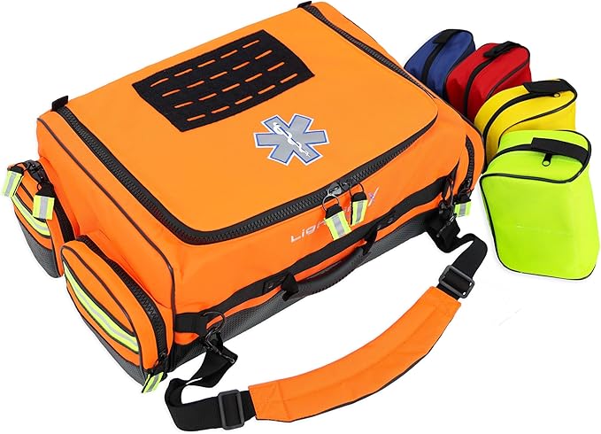 Lightning X Fully Stocked X-Tuff Modular Oxygen Trauma Bag w/Removable Organizer Pouches for EMS/EMT + First Responder - Orange