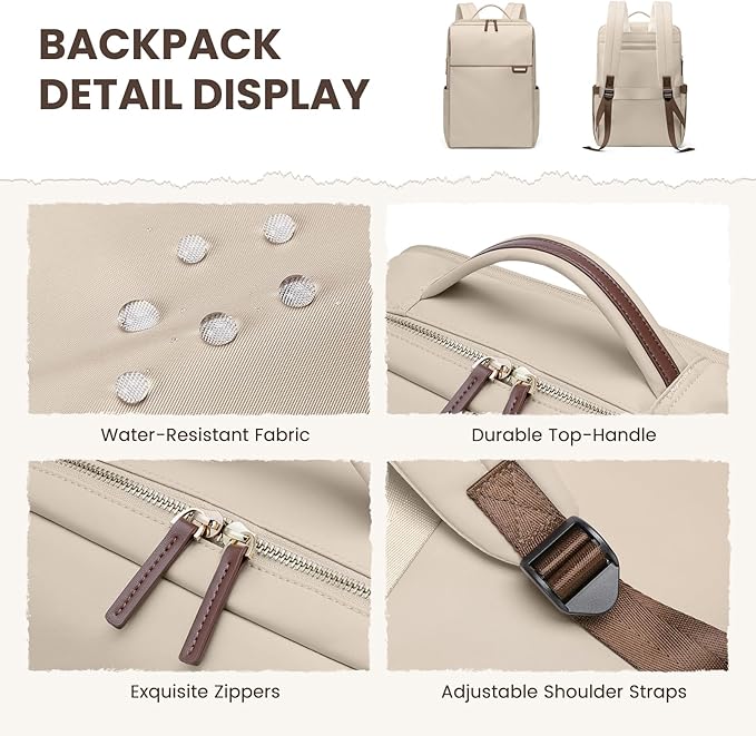 Laptop Backpack for Women, Work Business Traval Computer Backpacks with Laptop Compartment Waterproof Casual Daypack for Travel College,16Inch,Apricot