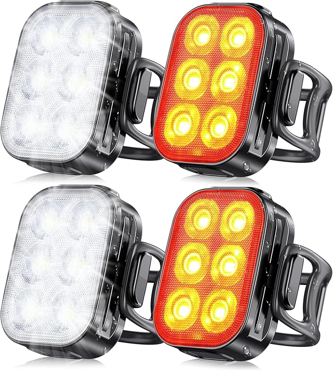 Zewdov Bike Lights for Night Riding, USB Rechargeable Bike Lights Front and Back, Waterproof IP65 Bicycle Light, 4+6 Modes Bike Headlight and Tail Light Set,1.5 Hrs Fast Charging, Easy to Install