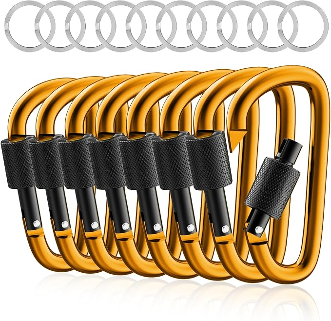 sprookber 3" Locking Carabiners | Keychain Carbineers D Ring Key Clip Spring Snap Hook for Multi-Usage | Set of 8