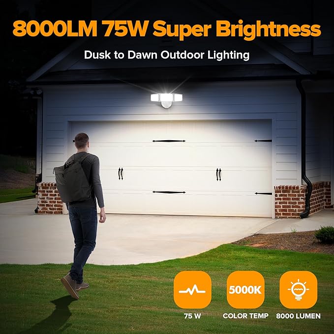 LUTEC 75W 8000LM Dusk to Dawn Outdoor Lighting, LED Flood Light Outdoor with Photocell, 5000K Daylight, IP65 Waterproof, LED Security Lights for Garage, Yard, Patio (White)