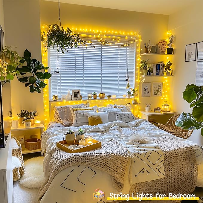 JMEXSUSS 33ft 100 LED Warm White String Lights for Room Decor, Battery Operated Christmas Lights with 8 Modes Remote, Twinkle Fairy Mini Lights for Bedroom Home Wall House Decor
