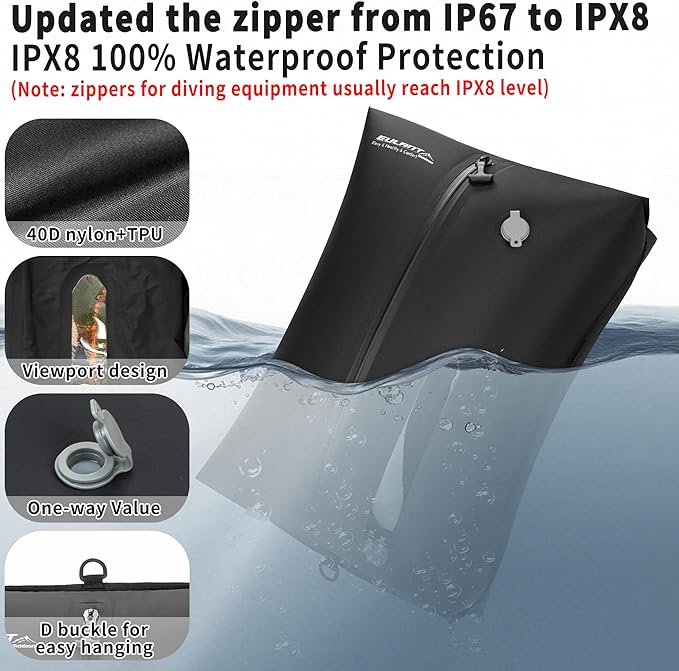 Reusable Vacuum Bags for Travel,Professional Waterproof IPX8 Zipper Vacuum Compression Bag for Suitcases Backpack,Space Saver Bags Packing Organizers for Clothing Packing(2 Pack,Dark Black)