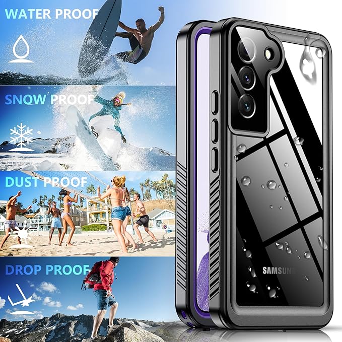 SPIDERCASE for Samsung Galaxy S22 Waterproof Case, [12FT Military-Grade Drop Protection] IP68 Water Resistance [Built-in Screen Protector] Full Body Sealed Protection Phone Case 6.1", Purple
