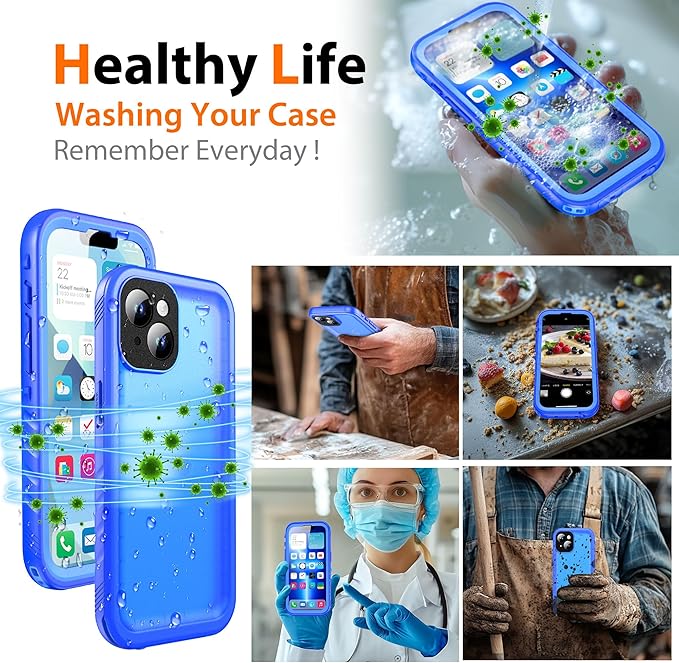 Cozycase for iPhone 15 Waterproof Shockproof Dustproof Case - Heavy Duty/360 Full Body/Military Grade/Protective/Rugged 【8FT Drop Proof】 Built in Screen/Camera Protector with Lanyard Blue