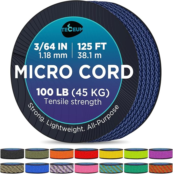 TECEUM Micro Paracord – 1.18 mm X 125 ft – Micro Utility Cord – Thin Braided Paracord Rope – Best for Crafting, DIY Projects, Fishing, Camping – Wind Chime Replacement – Survival Strong String