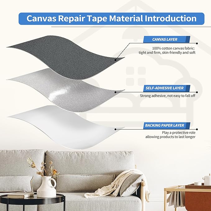 KING MOUNTAIN Canvas Repair Patch 16×60 Inch Self-Adhesive Waterproof Fabric Patch for Sofas, Tents, Furniture,Tote Bags, Car Seats (Dark Grey 2.0)