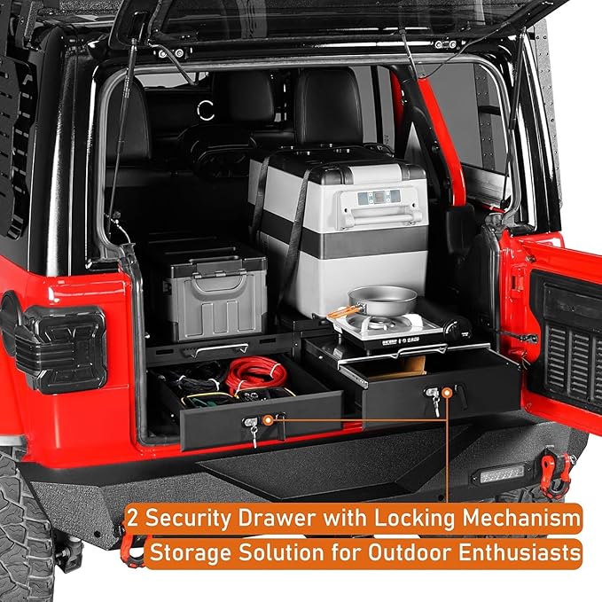 Hooke Road JK JL Trunk Cargo Storage Drawer System & Fridge Slide Mount & Cooking Platform for 2007-2026 Jeep Wrangler JK JL Unlimited 4-Door