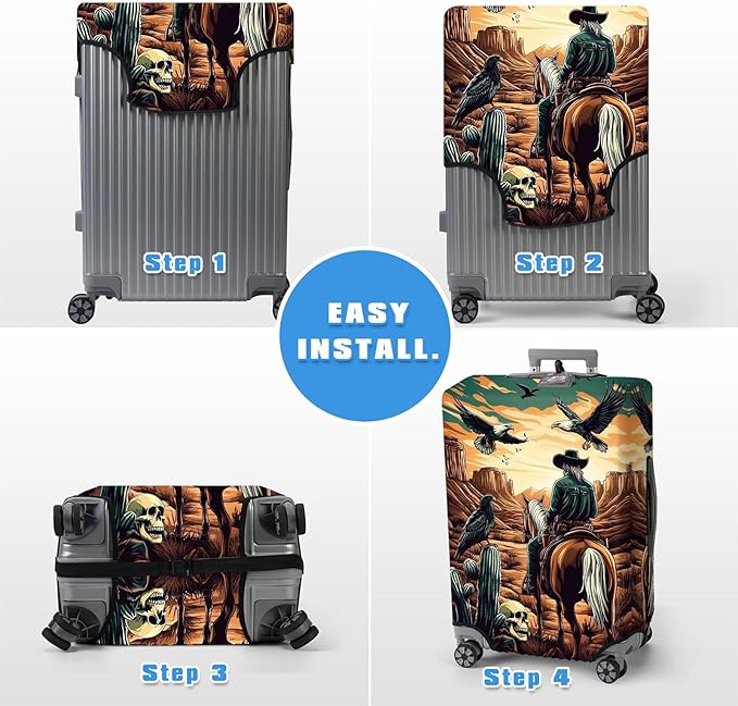 Luggage Cover Protector for 30-32 Inch Suitcases, TSA Approved Elastic Travel Suitcase Covers, Anti-Scratch Washable Luggage Sleeve for Carry On & Checked Bags, Cowboy on Horseback