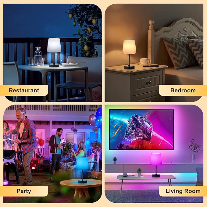 Wowag Cordless Table Lamp,5000mAh Rechargeable Battery Operated Desk Lamp,3Colors & 7 RGB Stepless Dimmable, Portable Small Touch Fabric Shade LED Night Light for Patio Restaurant Home(White)