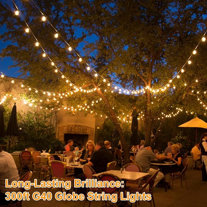 Bosceos 300ft (100ft*3) Outdoor G40 LED Globe String Lights Dimmable Waterproof Shatterproof Light Strings Connectable Commercial Hanging Lights for Christmas Patio House Backyard Balcony Party