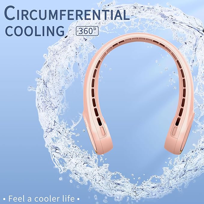 FrSara Neck Fan, Portable Personal Fan Strong Wind, 4000mAh, Air Volume,360° Cooling, No Hair Twisting, Air Volume On 2 Sides, Non-Slip, Quick Charge, Long Use Time, Gift for Women, Men, Birthday
