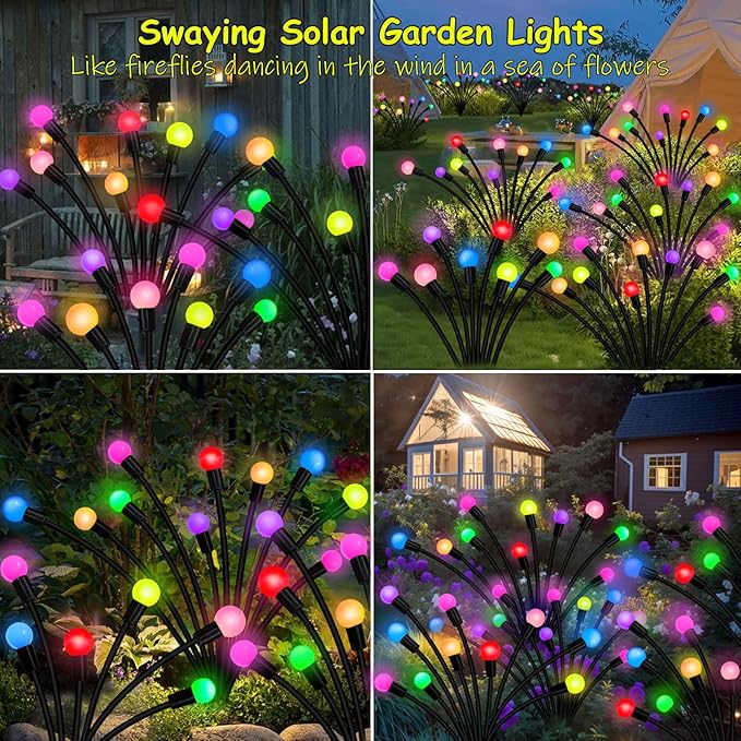 Kohlrabi Solar Garden Lights Outdoor, 6 Pack 48 LED Solar Firefly Lights Waterproof, Sway by Wind, Swaying Light for Yard Patio Backyard Garden Planter Flower Bed Pathway Outdoor Decoration