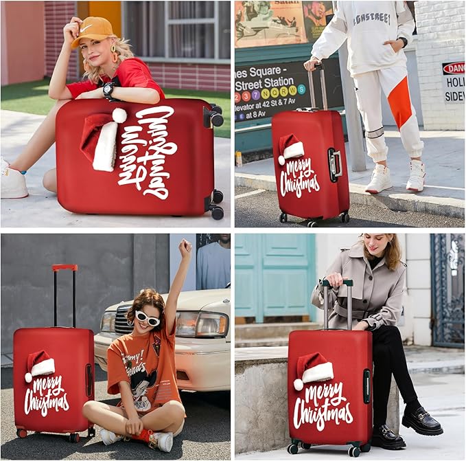 ANNA QUEEN Merry Christmas Luggage Cover, Santa Hat Holiday Design Suitcase Protector, Stretchable Washable Travel Sleeve for 28-30 Inch Luggage