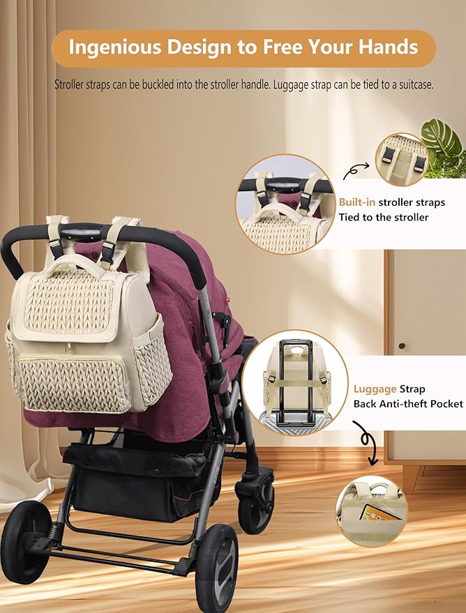 Awanhe Diaper Bag Backpack, Baby Bag with Changing Pad, Travel Waterproof Diaper Bag Tote, Newborn Essentials Must Haves, Luxury baby shower gifts for boys & Girls, Brown Taupe