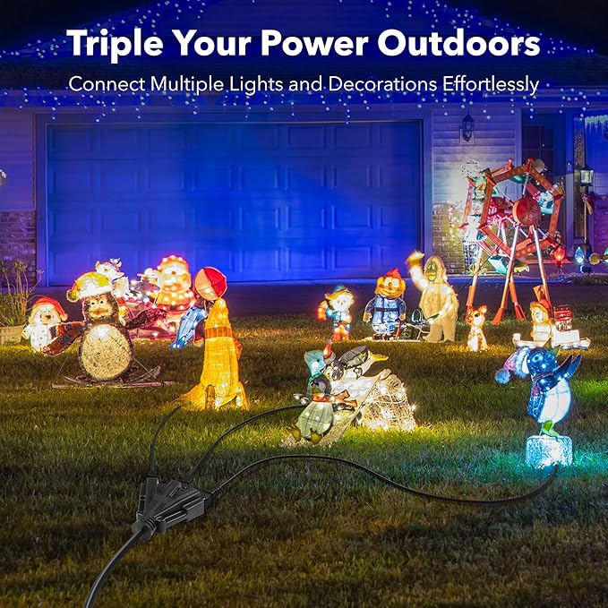 BN-Link's 2 Pack Outdoor Extension Cord Set is Ideal for Holiday Yard Decorations and Garden Equipment. with Three outlets You can Plug in Loads up to a Total of 13amps/1625watts. (Black, 15ft)