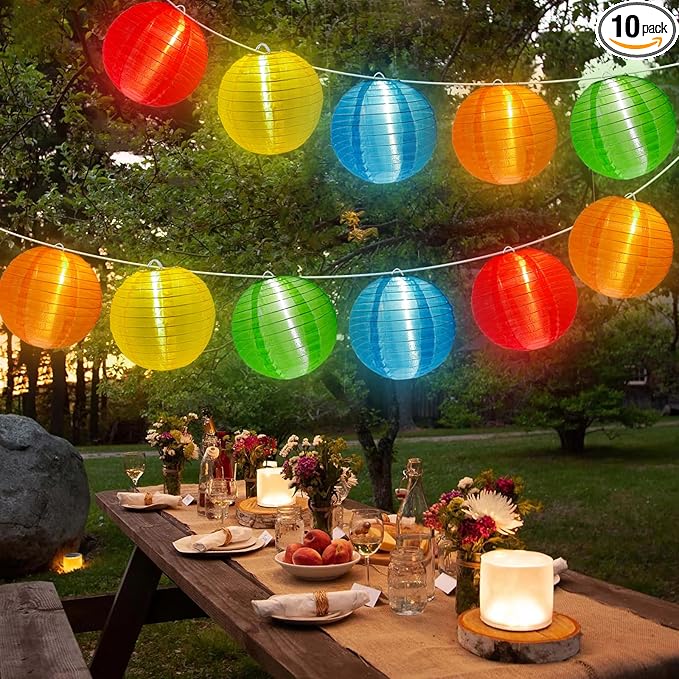 G40 LED Outdoor Lantern String Lights, 27.5FT Multicolor Patio String Lights with 10 Chinese Lanterns, Plug in Nylon Lantern Lights Waterproof UL Listed for Backyard Party Birthday Wedding Christmas