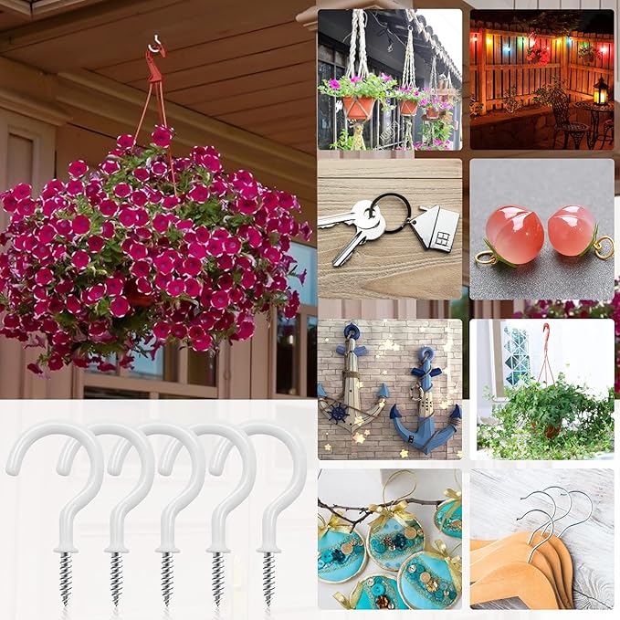 Cup Screw Hooks,3/4 inch Vinyl Coated Ceiling160 Pack Screw in Hooks Plant Hanger Wind Chimes Kitchen Cup Hooks Great for Hanging Indoor & Outdoor Use(White)