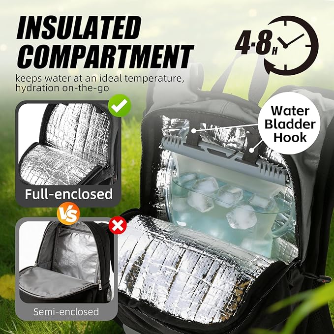 Hydration Pack Backpack, Insulated Hiking Water Backpack with 1.5L Water Bladder, Running Hydration Vest Backpack for Men Women, Hydro Daypack for Hiking, Cycling, Climbing, Rave