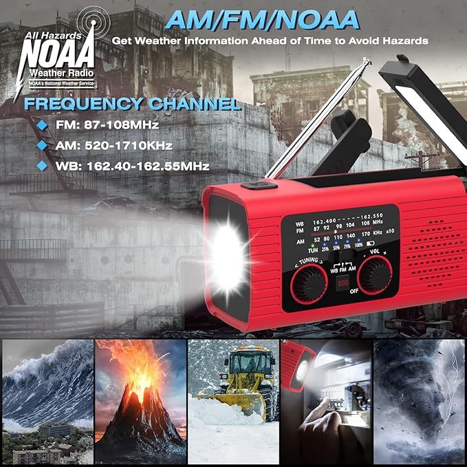 NITIGO Emergency Weather Radio NOAA AM FM WB with 4000mAh Rechargeable Radio, USB Solar Hand Crank Charging, Flashlight, SOS Alarm, Reading Lamp Portable for Outdoor Indoor Emergencies, 2 Pack