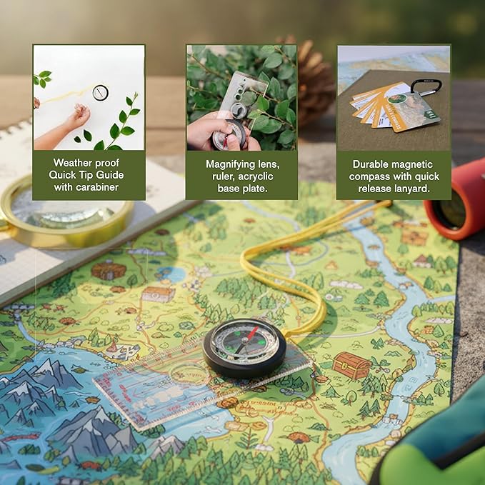 Magnetic Liquid Compass Kit – Professional Hiking Compass with Rotating Bezel, Quick-Tip Guide & Carabiner | Accurate Navigation Tool for Camping, Orienteering, Survival & Outdoor Adventures