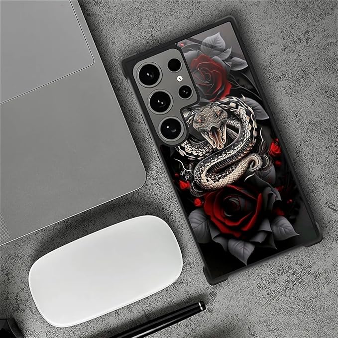for Samsung Galaxy S24 Ultra Case, Entwined Rose Snake Pattern Graphic Design Girl Boy Soft Silicone Hard Acrylic Shock Protection for Samsung Galaxy S24 Ultra