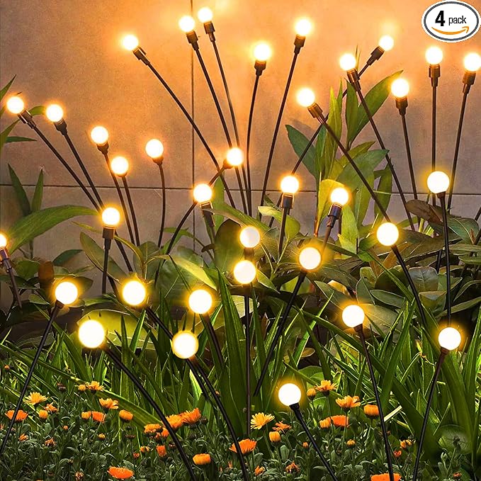 ZFNN Solar Garden Lights Outdoor, 4 Pack Firefly Swaying Lights, Waterproof Garden Decor for Yard Patio Pathway Lawn, Gardening Gifts for Women Christmas Decoration