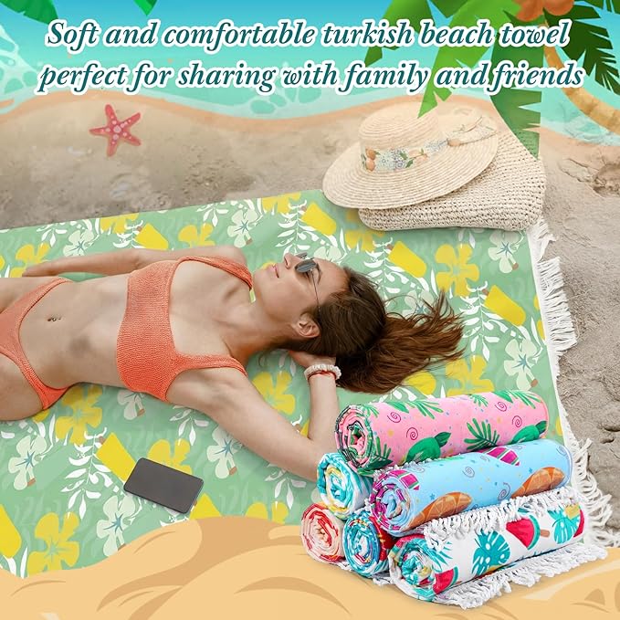 Peryiter 24 Pack Microfiber Oversize Turkish Beach Towel Set 12 Large Absorbent Beach Towels with 12 Storage Bag 28 x 55 Quick Dry Lightweight Bath Towel Blanket for Hawaii Camp Swim Pool(Palm Leaves)