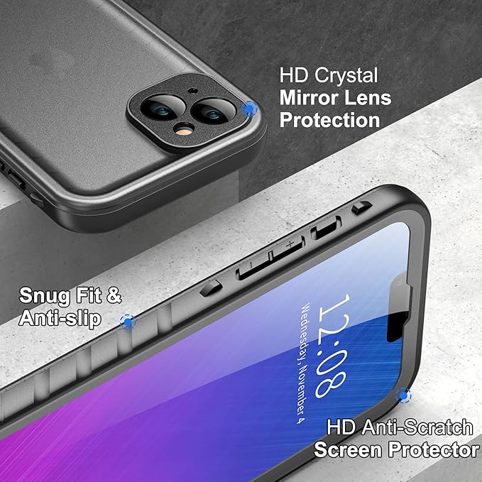 SPORTLINK for iPhone 14 Plus Waterproof Case - Shockproof Dustproof Phone Case with Screen Protector, Full Body Protective Case for iPhone Plus 6.7'' Black