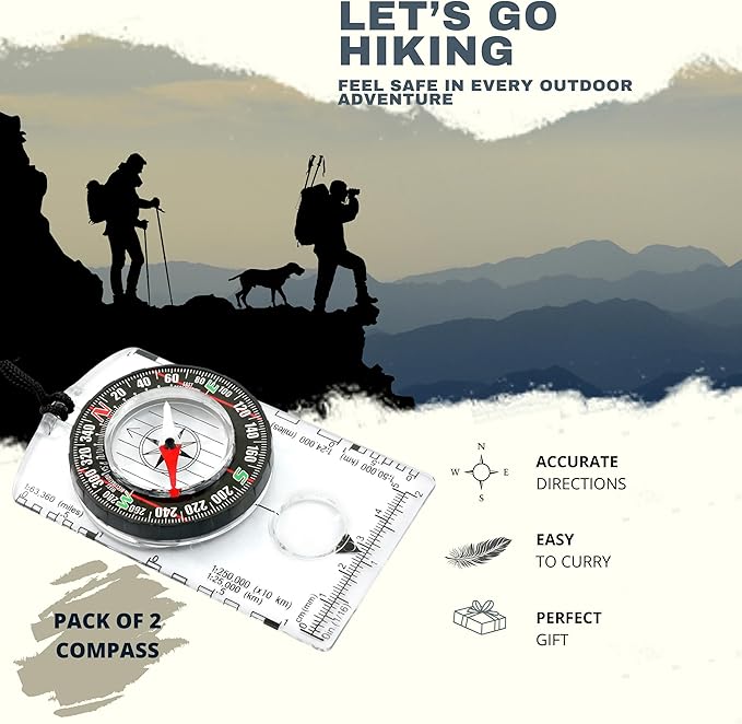 Trekker's Compass Crew Orienteering Compass, Pack of 2, Magnetic Navigation Set for Hiking, Camping, Backpacking, Scout Activities